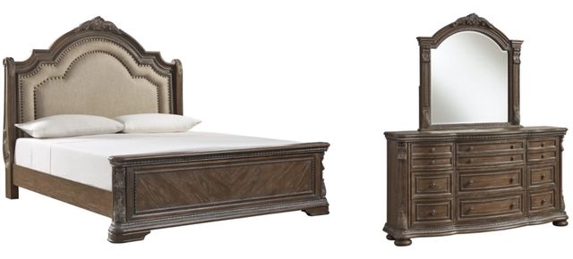 Signature Design by Ashley® Charmond 3-Piece Brown Queen Upholstered Sleigh Bed Set-0