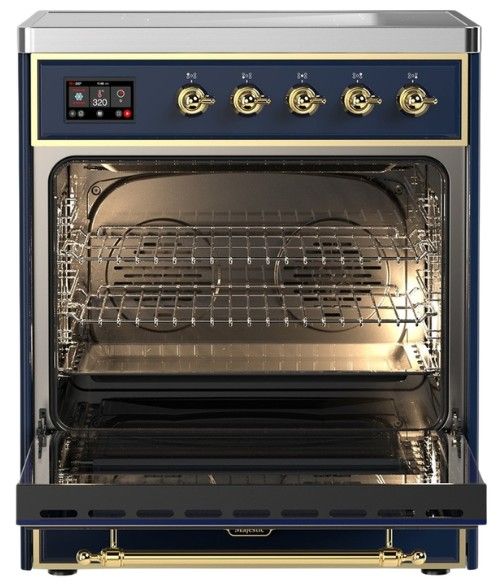 Ilve® Majestic III 30" Midnight Blue Pro Style Induction Range with Solid Door and Brass Trim-1