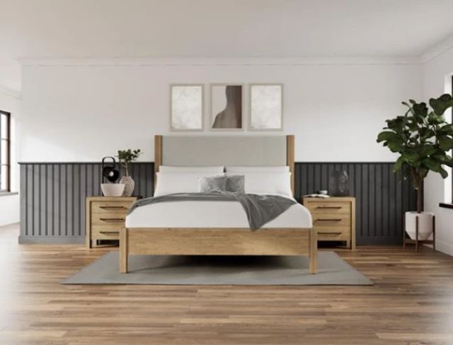 Riverside Furniture Davie Pale Oak King Upholstered Panel Bed-1