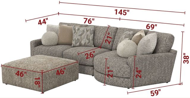 Jackson Furniture Turner 3-Piece Mushroom Modular Sectional with Ottoman-2