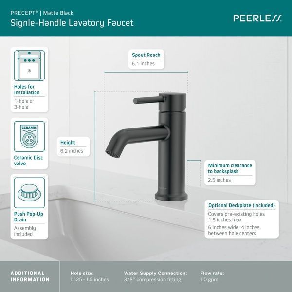 Peerless Precept® Single Top Handle Matte Black Lavatory Faucet-3