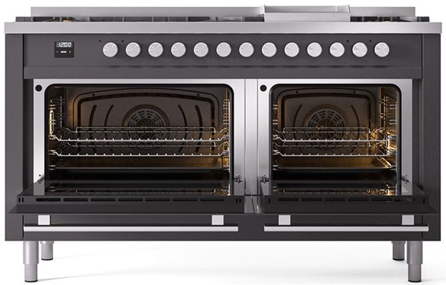 Ilve® Professional Plus II 60" Graphite Matte Pro Style Dual Fuel Range-1
