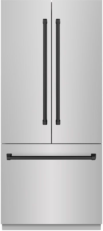 ZLINE Autograph Edition 36" 19.6 Cu. Ft. Stainless Steel Built-In French Door Refrigerator with Matte Black Accents-0