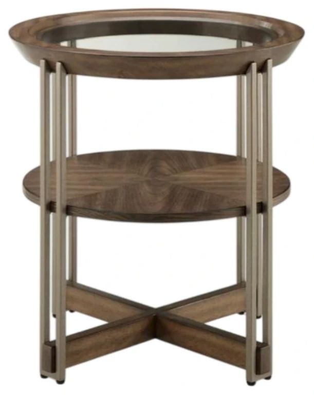 Magnussen Home® Elora Glass Top Round Walnut End Table-0