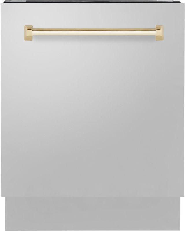 ZLINE Autograph Edition 24" Stainless Steel Built In Dishwasher with Polished Gold Handle-0
