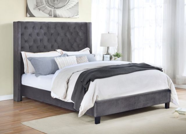 Mazin Furniture Deirdre Upholstered Gray King Platform Bed-3