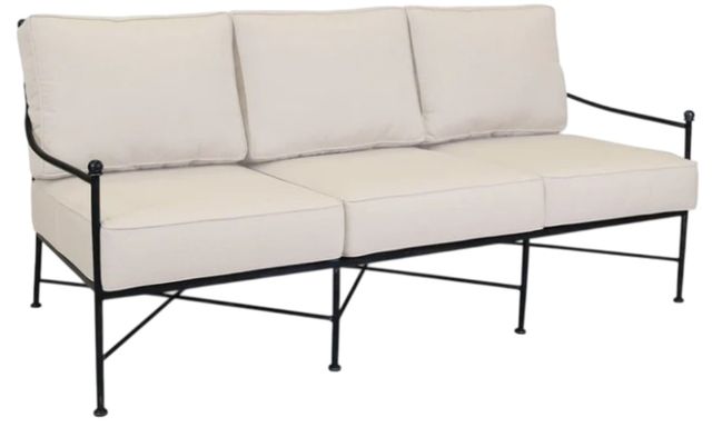 Sunset West Provence Century Pewter Antique Wrought Iron Outdoor Sofa with Canvas Flax Cushion-0