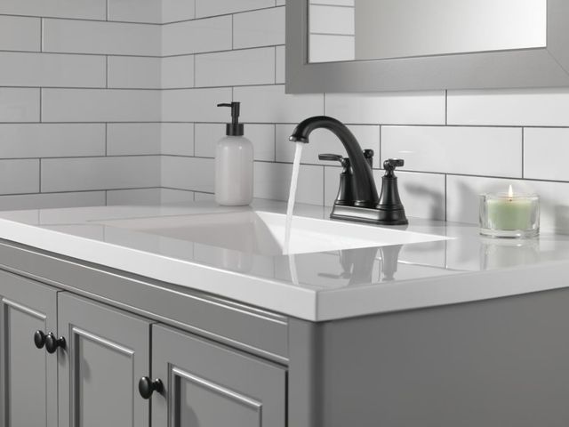 Delta Woodhurst® Matte Black 2-Handle Centerset Bathroom Faucet-1