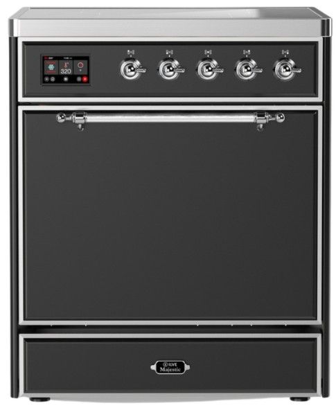 Ilve® Majestic III 30" Graphite Matte Pro Style Induction Range with Solid Door and Chrome Trim-0