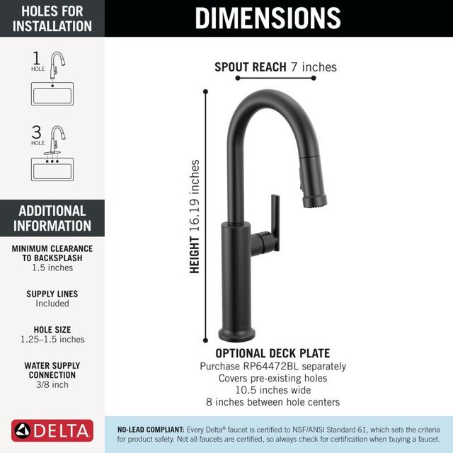 Delta Altado™ Single Matte Black Handle Pull-Down Bar Kitchen Faucet-2