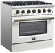 FORNO® Galiano 36" Stainless Steel Pro Style Gas Range with White Door and Antique Brass Accents-1