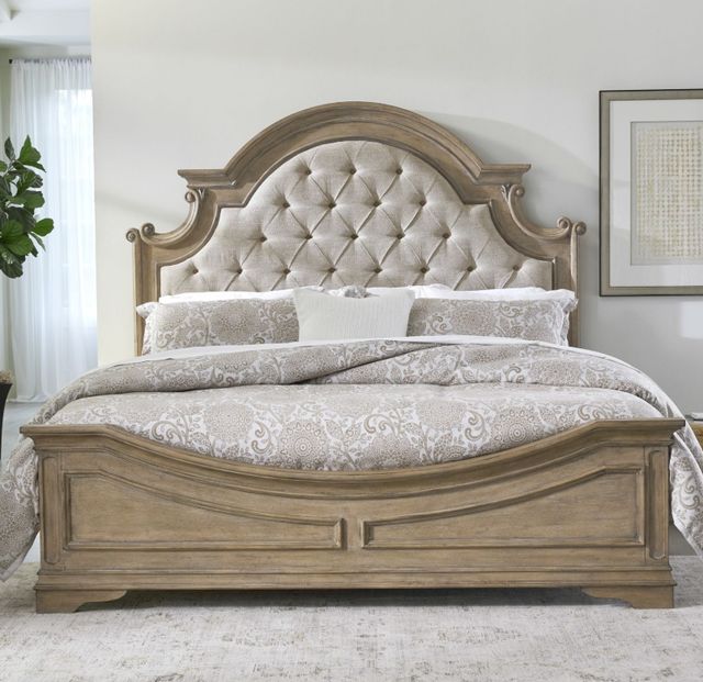 Liberty Furniture Magnolia Manor Taupe/Weathered Bisque Tufted King Upholstered Panel Bed-1