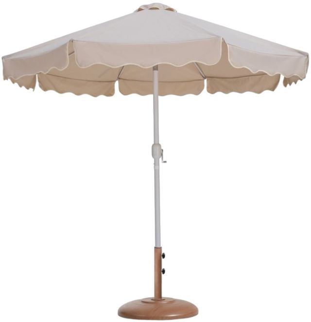 Meridian Furniture Amalfi Beige/Matte White/Teak Aluminum Outdoor Patio Umbrella and Round Base-0