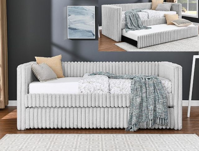 Crown Mark Hailey Light Gray Upholstered Daybed-1