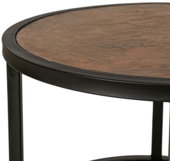 International Furniture Direct Blackburn Brown Cocktail Table with Blacksmithing Matte Black Base-2