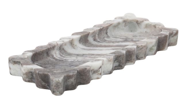 Deco Marche Gray Marble Living Room Decor Tray with Brown Swirl Pattern and Wavy Edges-2