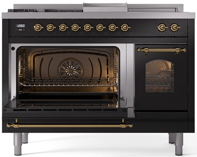 Ilve® Nostalgie II Series 48" Glossy Black Pro Style Dual Fuel Range-2
