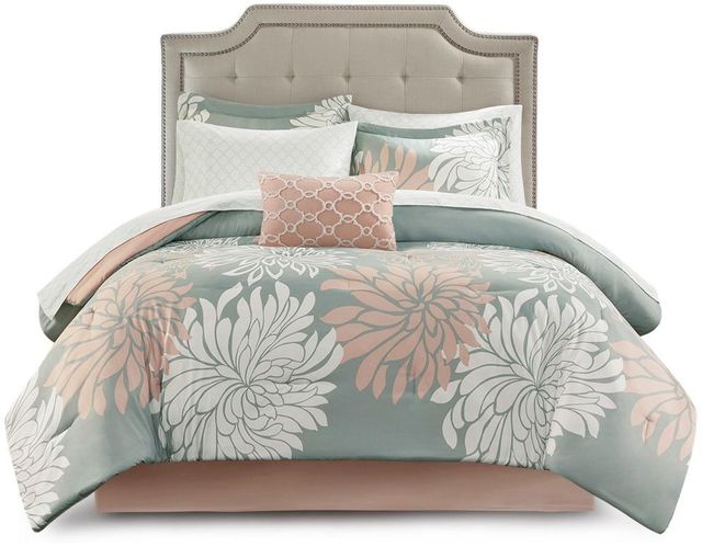 Olliix by Madison Park Essentials Blush/Grey Twin Maible Complete Comforter and Cotton Sheet Set-1