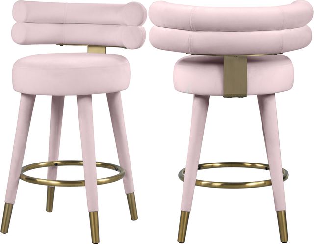 Meridian Furniture Fitzroy 2-Piece Pink Velvet Counter Stools-0