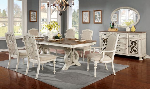 Furniture of America® Arcadia 7-Piece Antique White Dining Table Set with Brown Top -1