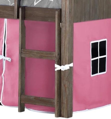 Donco Kids Barn Door Pink/Brushed Shadow Youth Twin Low Loft with Tent Kit-2