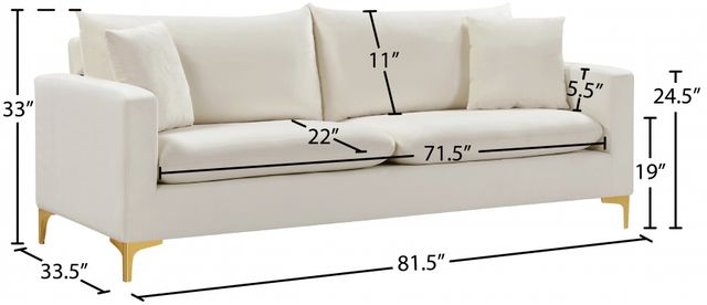Meridian Furniture Naomi Cream Upholstered Sofa-3