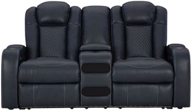 Signature Design by Ashley® Fyne-Dyme Sapphire Power Reclining Loveseat with Adjustable Headrest-1