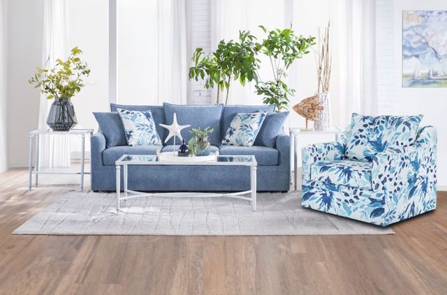 New Classic® Home Furnishings Sylvie Blue/White Swivel Chair-1