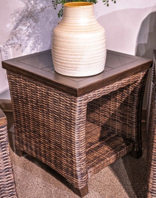 Signature Design by Ashley® Monterey Point Dark Brown Aluminum/Wicker Outdoor Square End Table-1