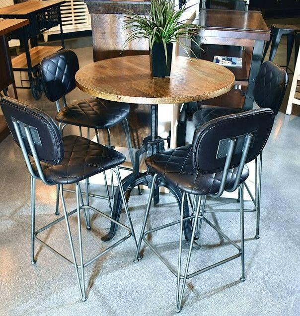 YHD Brown Pub Table with Black Base-1