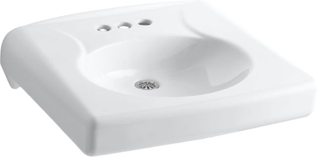 KOHLER® Brenham™ White Wall-Mount or Concealed Carrier Arm Mount Commercial Bathroom Sink with 4" Centerset Faucet Holes and No Overflow-0