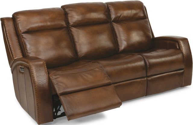 Flexsteel® Mustang Brown Power Reclining Sofa with Power Headrests-2