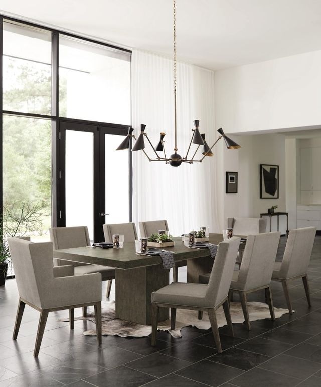 Bernhardt Linea Cerused Charcoal Dining Table with Textured Graphite Metal Base-1