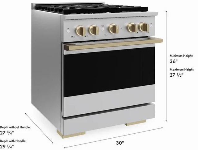 ZLINE Marino 30" Stainless Steel Pro Style Dual Fuel Range with Champagne Bronze Accents-2