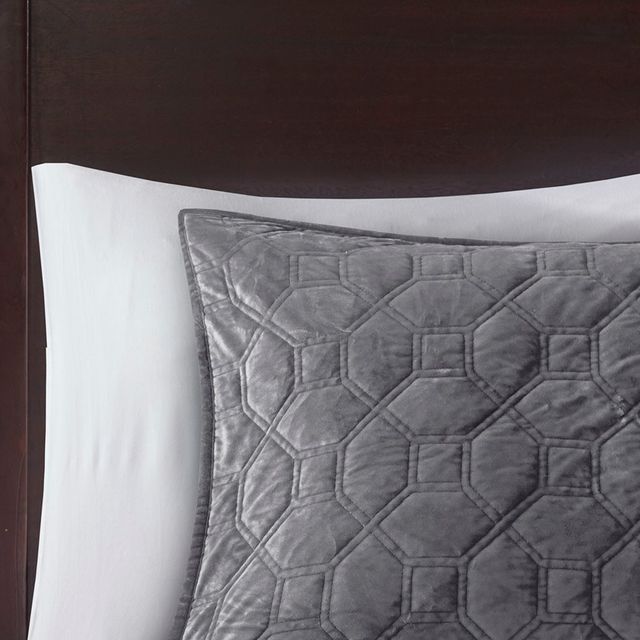 Olliix by Madison Park Harper 3 Piece Grey King/California King Faux Velvet Reversible Coverlet Set-2