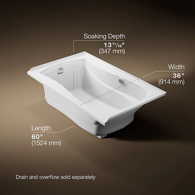 KOHLER® Mariposa® White 60" x 36" Heated Bubble Massage™ Air Bath with Bask® Heated Surface - Left Drain-3