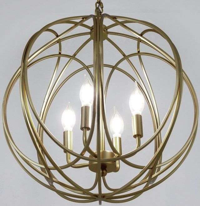 YHD Satin Brass 4-Light Chandelier-3
