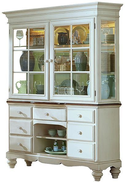 HH2 Home Pine Island Old White Buffet and Hutch Set
