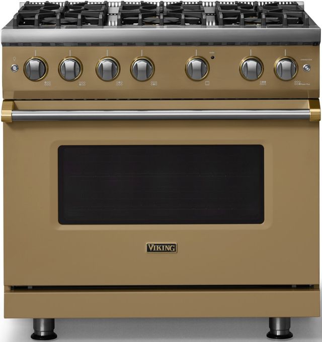 Viking® 5 Series 36" Golden Hour Pro Style Gas (LP) Range with Brushed Brass Trim-0