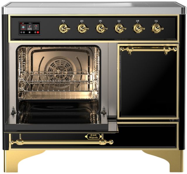Ilve® Majestic III 40" Glossy Black Pro Style Induction Range with Solid Door and Brass Trim-3