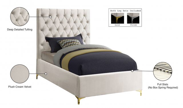 Meridian Furniture Cruz Cream Velvet Twin Upholstered Panel Bed-3