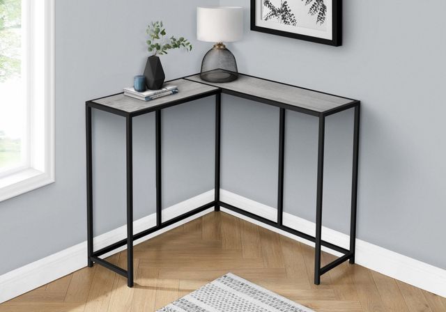 Monarch Specialties Inc. 36"L Grey Corner Console with Black Metal Base-1