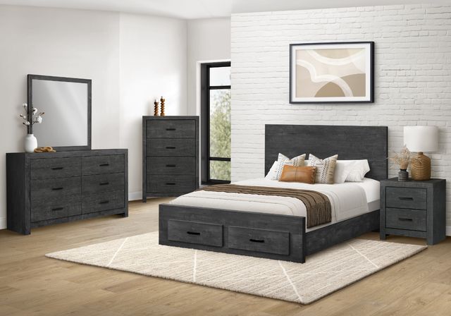Monarch Specialties Inc. Graphite Grey Queen Panel Bed with 2 Drawers-1