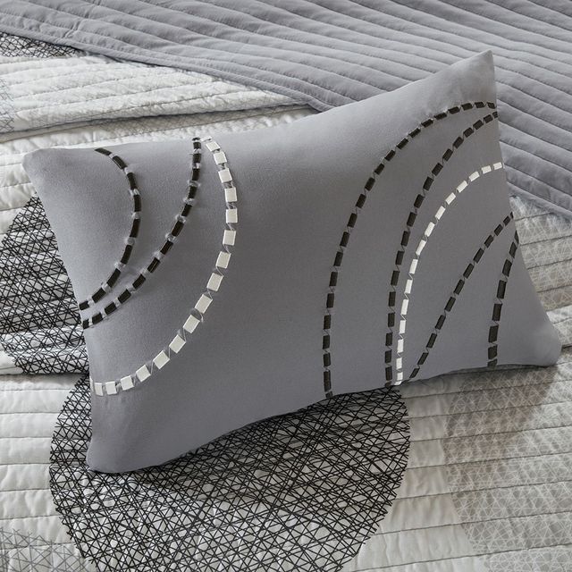 Olliix by Madison Park Essentials Knowles Grey Twin Complete Reversible Coverlet and Cotton Sheet Set-3