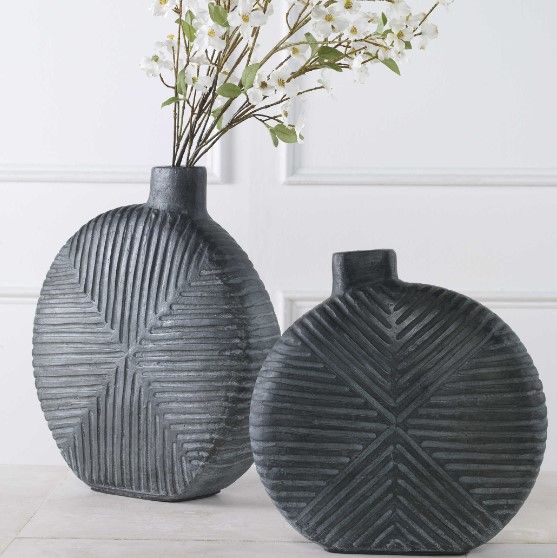 Uttermost® Viewpoint 2-Piece Aged Black Vase Set-1