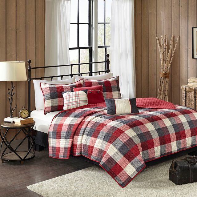 Olliix by Madison Park 6 Piece Red Full/Queen Ridge Reversible Herringbone Coverlet Set-1