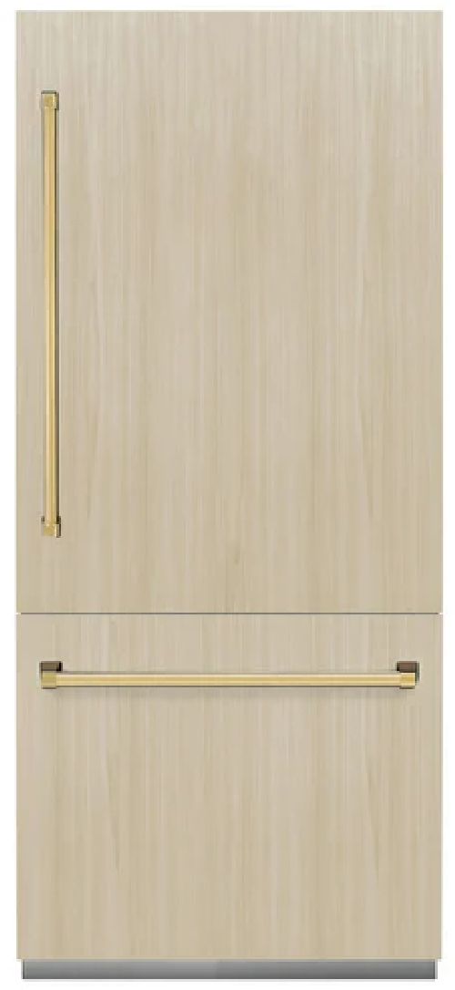 ZLINE Autograph Edition 36" 19.8 Cu. Ft. Panel Ready Built-In Bottom Freezer Refrigerator with Graphite Gray Interior and Polished Gold Accents-0