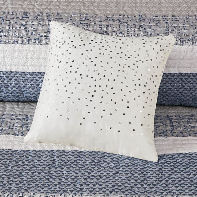 Olliix by Madison Park Rhapsody 6 Piece Navy Full/Queen Reversible Jacquard Coverlet Set-2
