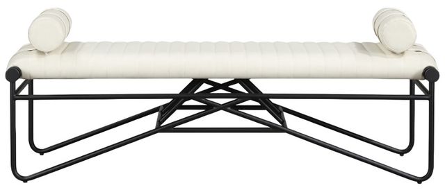 Meridian Furniture Gatsby Cream/Matte Black Vegan Leather Bench-1