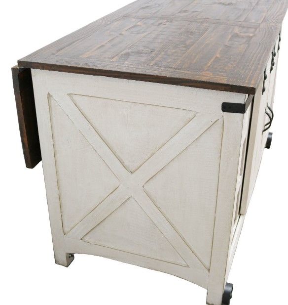 Million Dollar Rustic 5-Piece Brown/White Large Drop Leaf Island Set with Stools-2